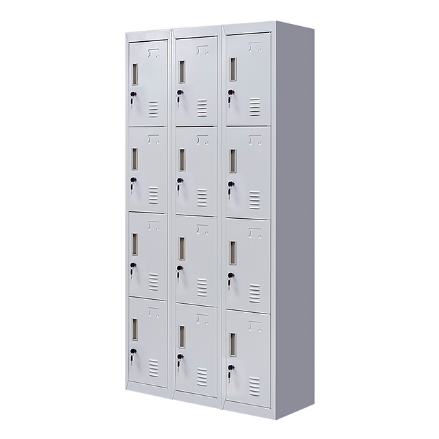 12-Door Steel Storage Locker in Grey, key lock - image 1