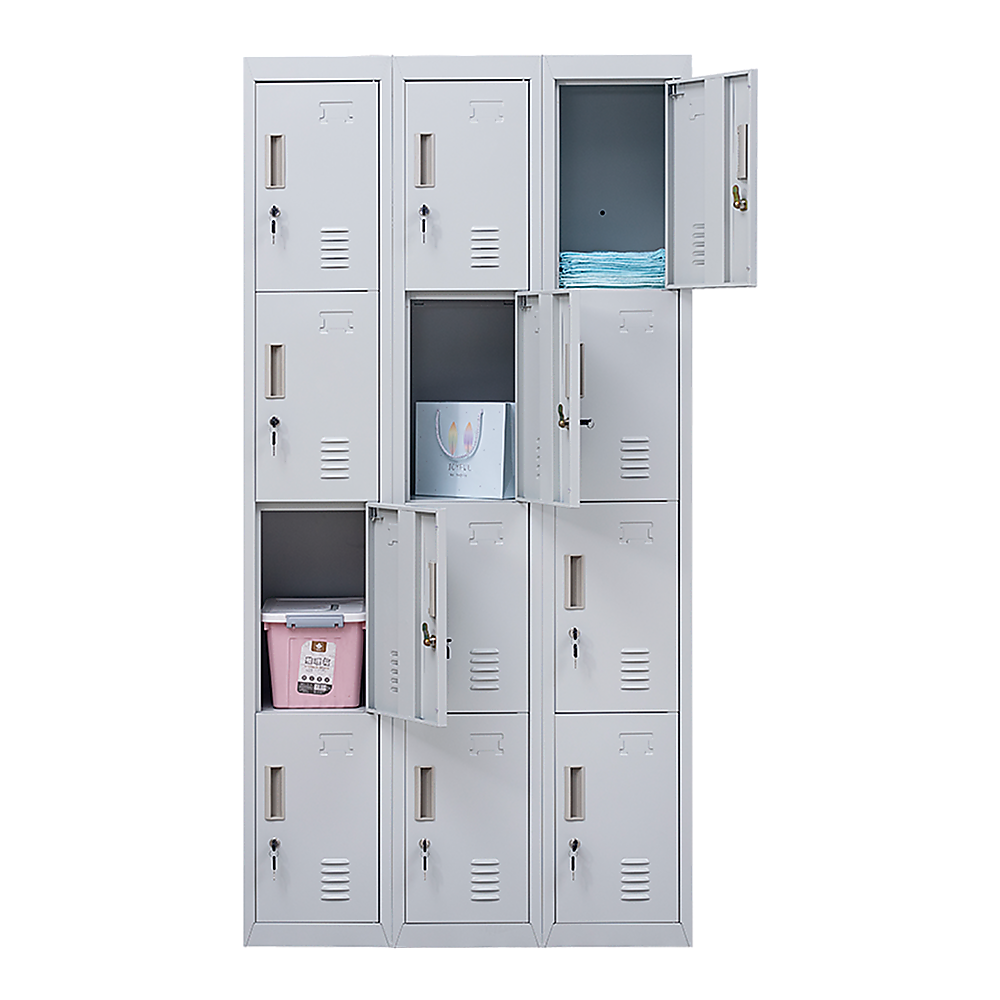12-Door Steel Storage Locker in Grey, key lock - image 9