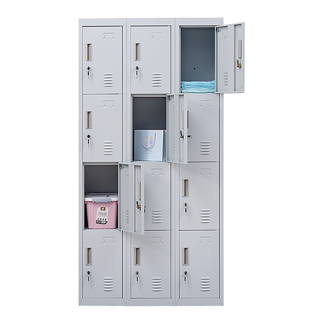 12-Door Steel Storage Locker in Grey, key lock - image 9