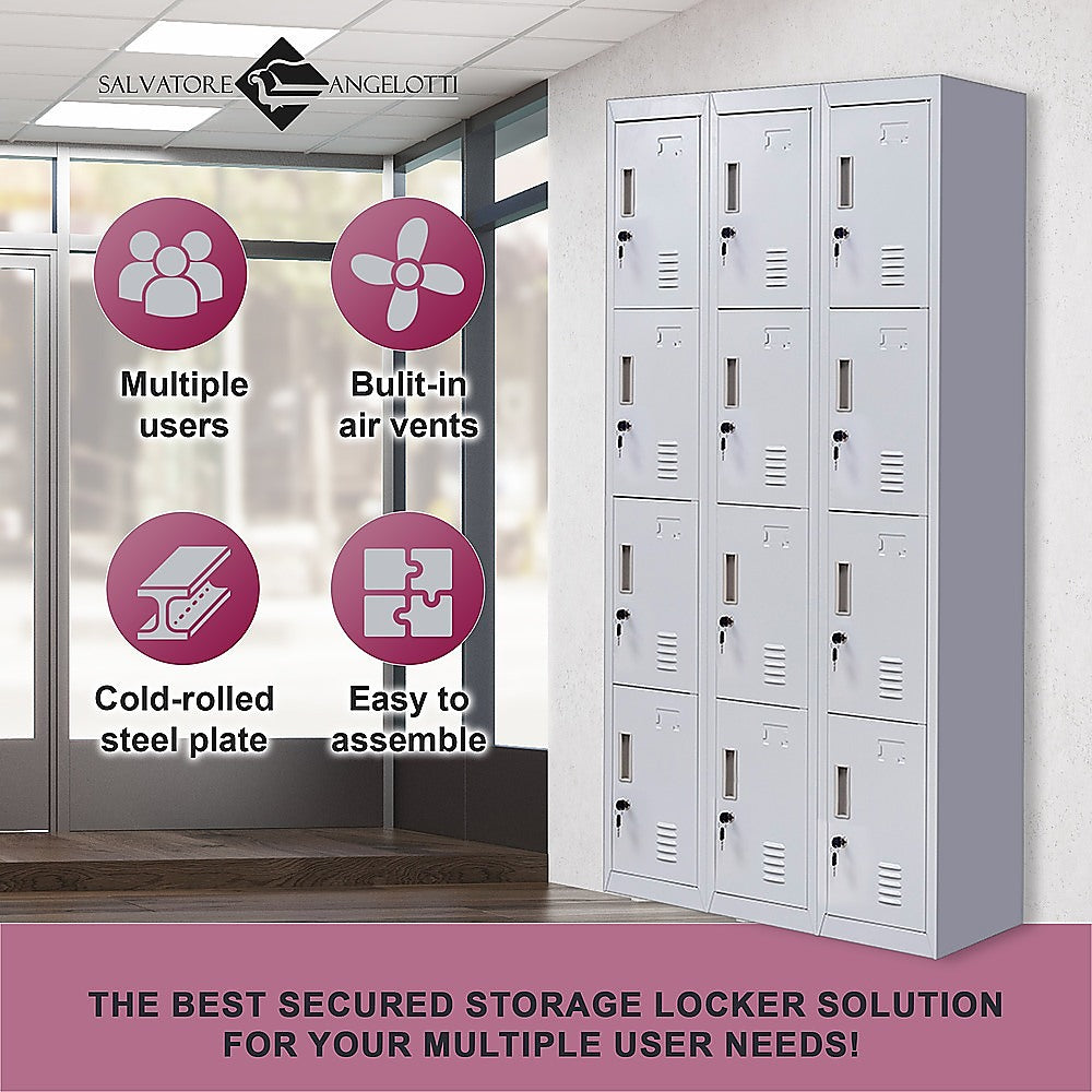 12-Door Steel Storage Locker in Grey, key lock - image 10