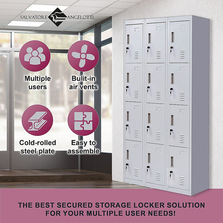 12-Door Steel Storage Locker in Grey, key lock - image 10