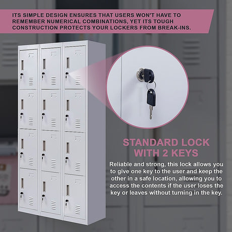 12-Door Steel Storage Locker in Grey, key lock - image 8