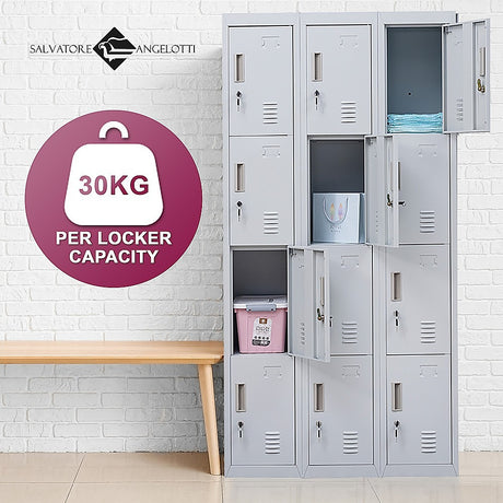 12-Door Steel Storage Locker in Grey, key lock - image 5