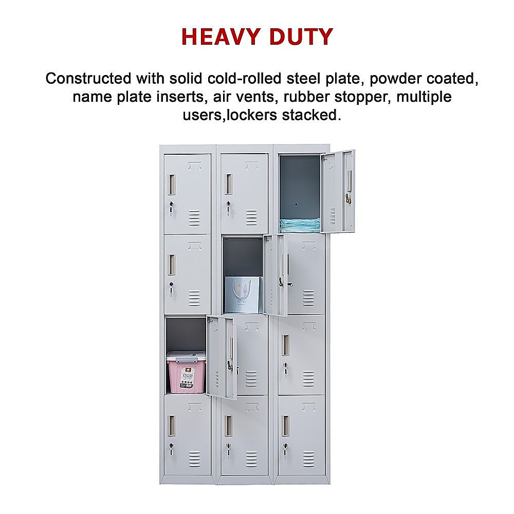 12-Door Steel Storage Locker in Grey, key lock - image 6