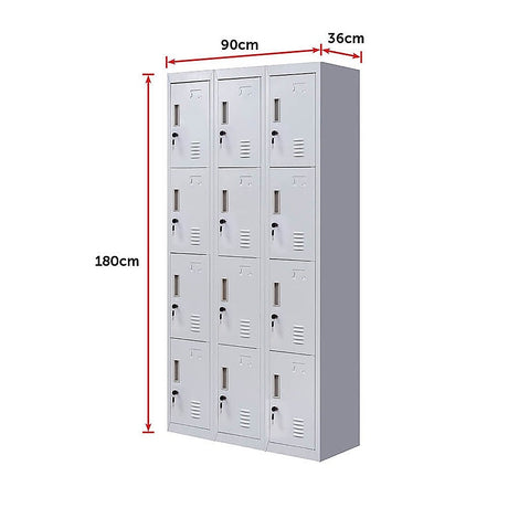 12-Door Steel Storage Locker in Grey, key lock - image 12
