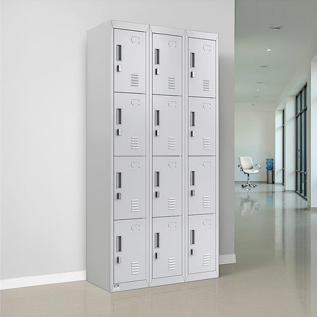 12-Door Steel Storage Locker in Grey, padlock-operated - image 2