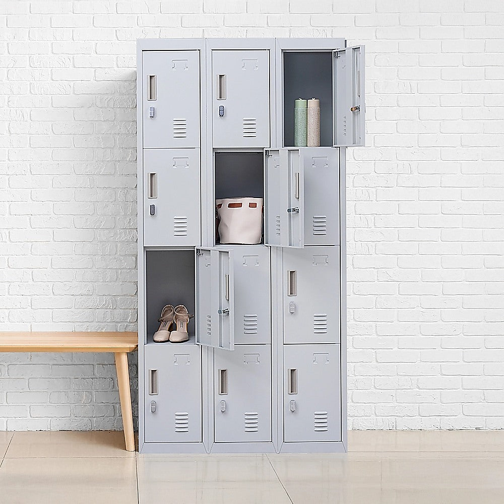 12-Door Steel Storage Locker in Grey, padlock-operated - image 5