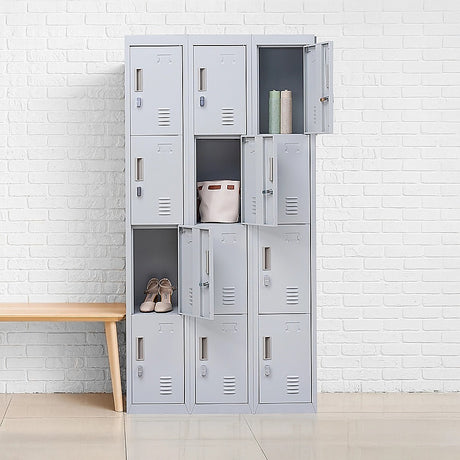 12-Door Steel Storage Locker in Grey, padlock-operated - image 5