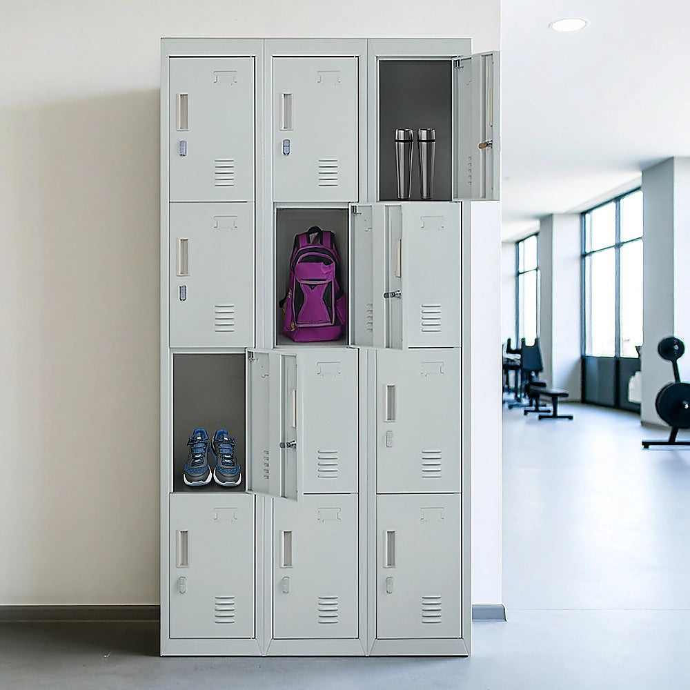 12-Door Steel Storage Locker in Grey, padlock-operated - image 6