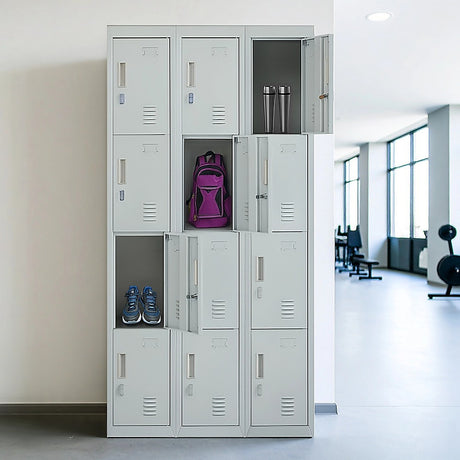 12-Door Steel Storage Locker in Grey, padlock-operated - image 6
