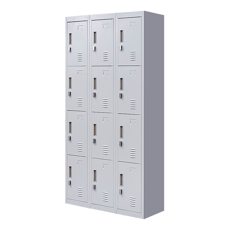 12-Door Steel Storage Locker in Grey, padlock-operated - image 1
