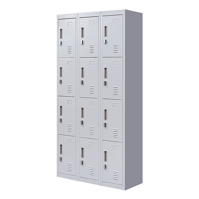 12-Door Steel Storage Locker in Grey, padlock-operated - image 1