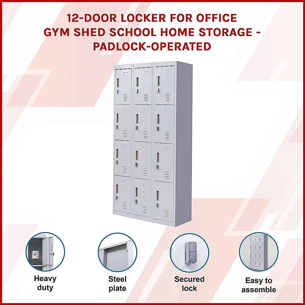 12-Door Steel Storage Locker in Grey, padlock-operated - image 3