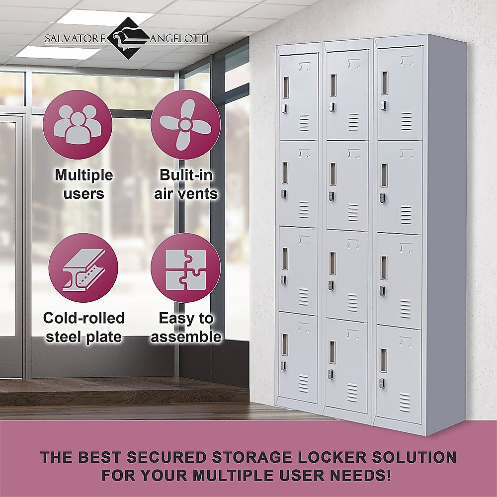 12-Door Steel Storage Locker in Grey, padlock-operated - image 7