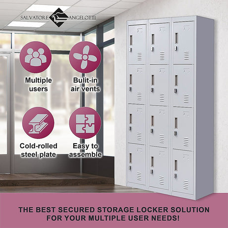 12-Door Steel Storage Locker in Grey, padlock-operated - image 7