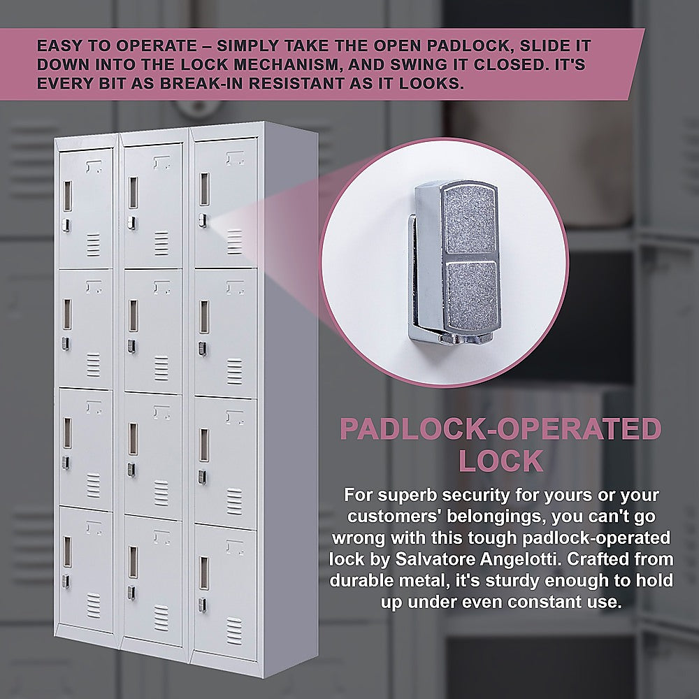 12-Door Steel Storage Locker in Grey, padlock-operated - image 8