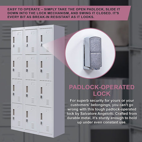 12-Door Steel Storage Locker in Grey, padlock-operated - image 8