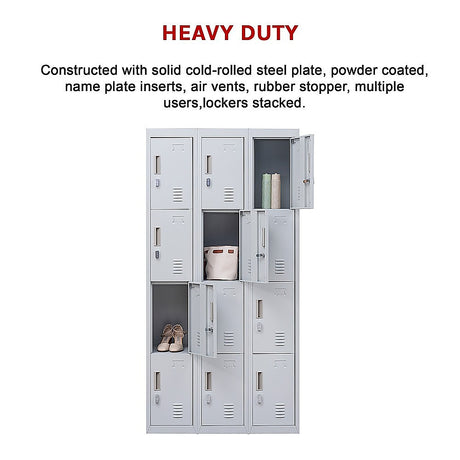 12-Door Steel Storage Locker in Grey, padlock-operated - image 9