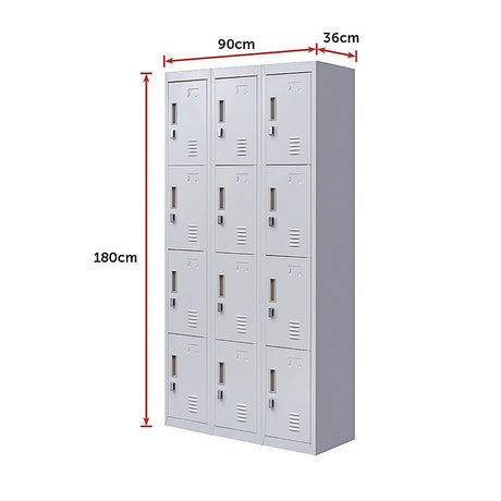12-Door Steel Storage Locker in Grey, padlock-operated - image 10