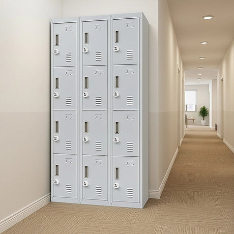 12-Door Steel Storage Locker with 3-Digit Combination Lock, Grey
