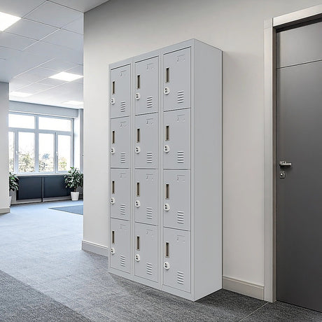 12-Door Steel Storage Locker with 3-Digit Combination Lock, Grey