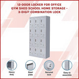 12-Door Steel Storage Locker with 3-Digit Combination Lock, Grey