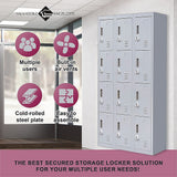 12-Door Steel Storage Locker with 3-Digit Combination Lock, Grey