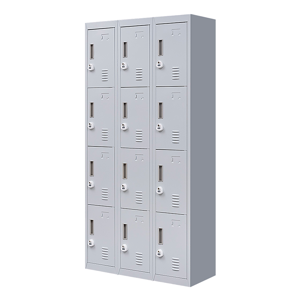 12-Door Steel Storage Locker with 3-Digit Combination Lock, Grey