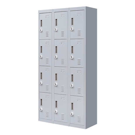 12-Door Steel Storage Locker with 3-Digit Combination Lock, Grey