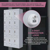 12-Door Steel Storage Locker with 3-Digit Combination Lock, Grey