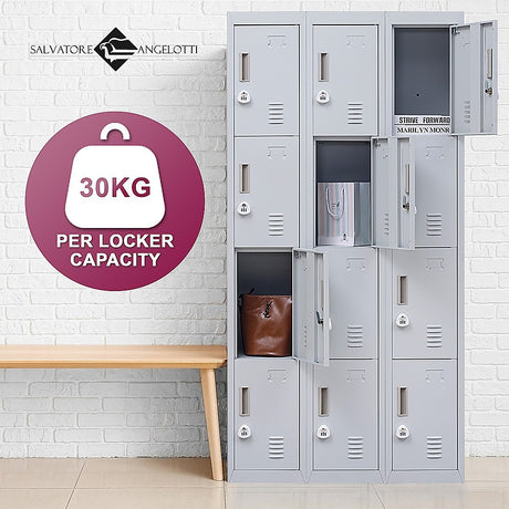 12-Door Steel Storage Locker with 3-Digit Combination Lock, Grey