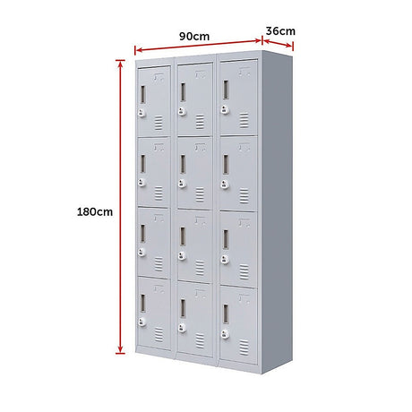 12-Door Steel Storage Locker with 3-Digit Combination Lock, Grey