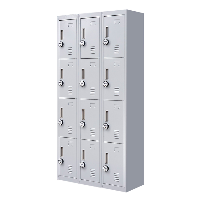 12-Door Steel Storage Locker with 4-Digit Combination Lock, Grey