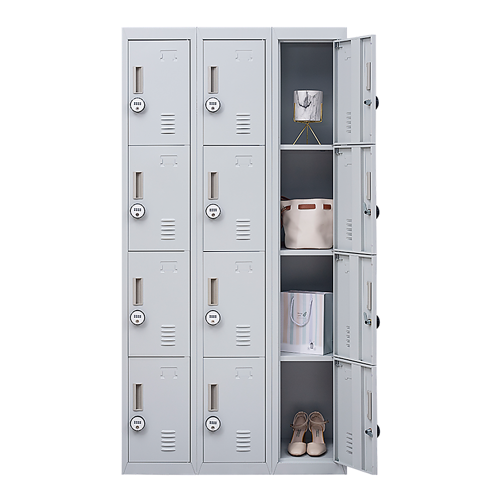 12-Door Steel Storage Locker with 4-Digit Combination Lock, Grey