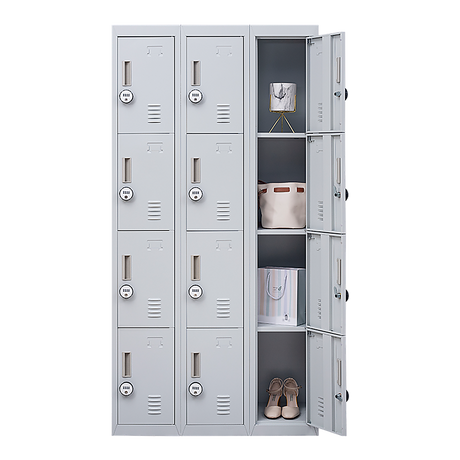 12-Door Steel Storage Locker with 4-Digit Combination Lock, Grey