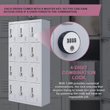 12-Door Steel Storage Locker with 4-Digit Combination Lock, Grey