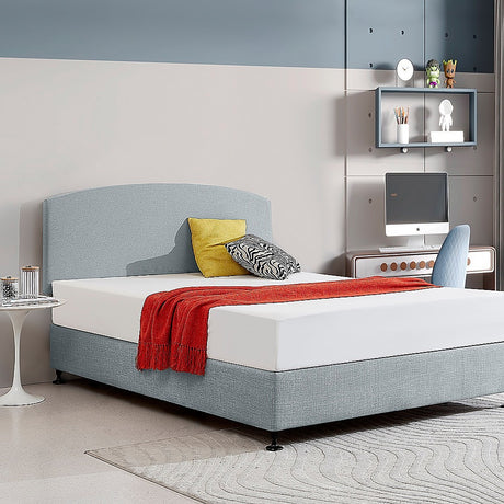 Linen Fabric Queen Bed Curved Headboard Bedhead - Stone Grey