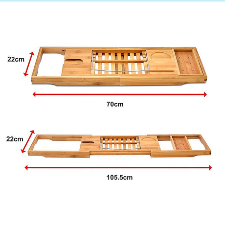 Dimensions diagram for the extendable bamboo bath caddy tray
