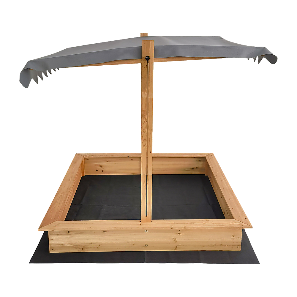 Kids wooden sandpit with adjustable grey UV canopy