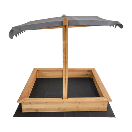 Kids wooden sandpit with adjustable grey UV canopy
