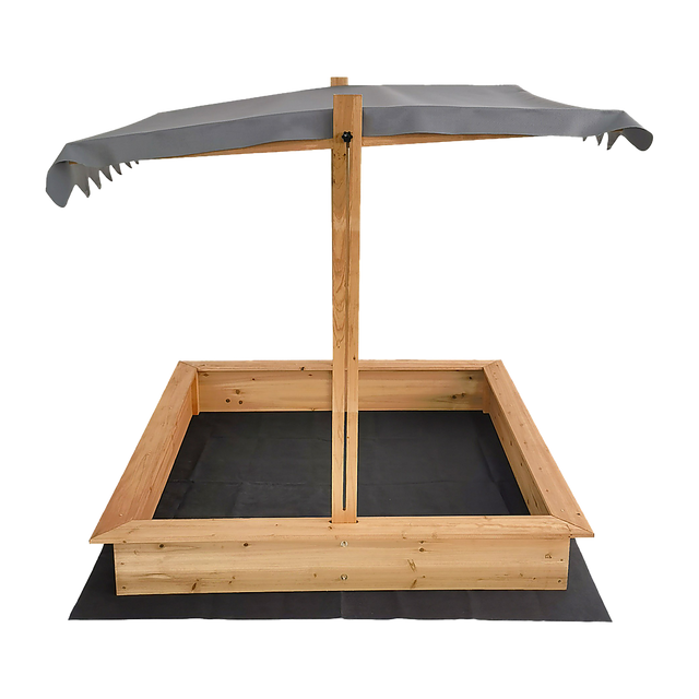Kids wooden sandpit with adjustable grey UV canopy