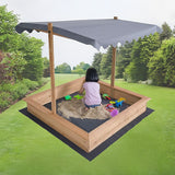 Wooden sandpit with canopy raised