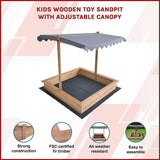 Kids playing in wooden sandpit with canopy