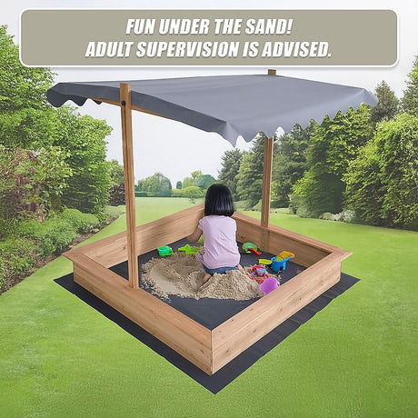 Wooden sandpit canopy fabric detail