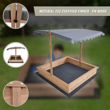 Wooden sandpit outdoor setup