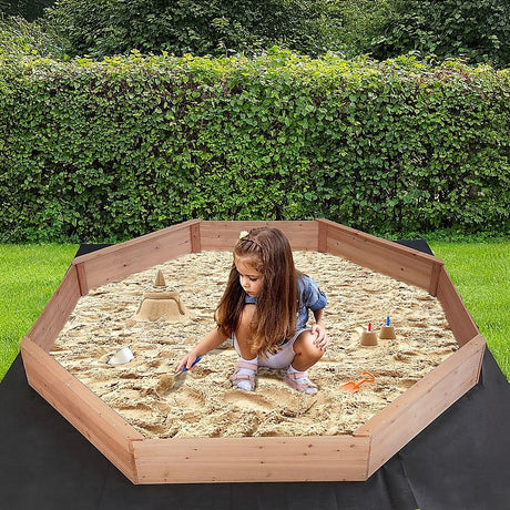 Wooden octagonal sandpit with bench seats