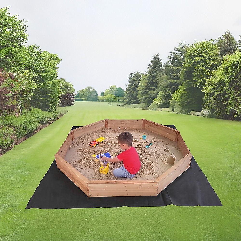 Wooden octagonal sandpit with bench seats