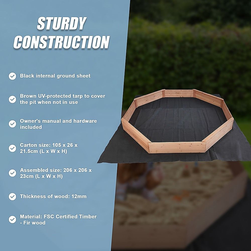 Wooden octagonal sandpit with bench seats