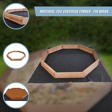 Wooden octagonal sandpit with bench seats
