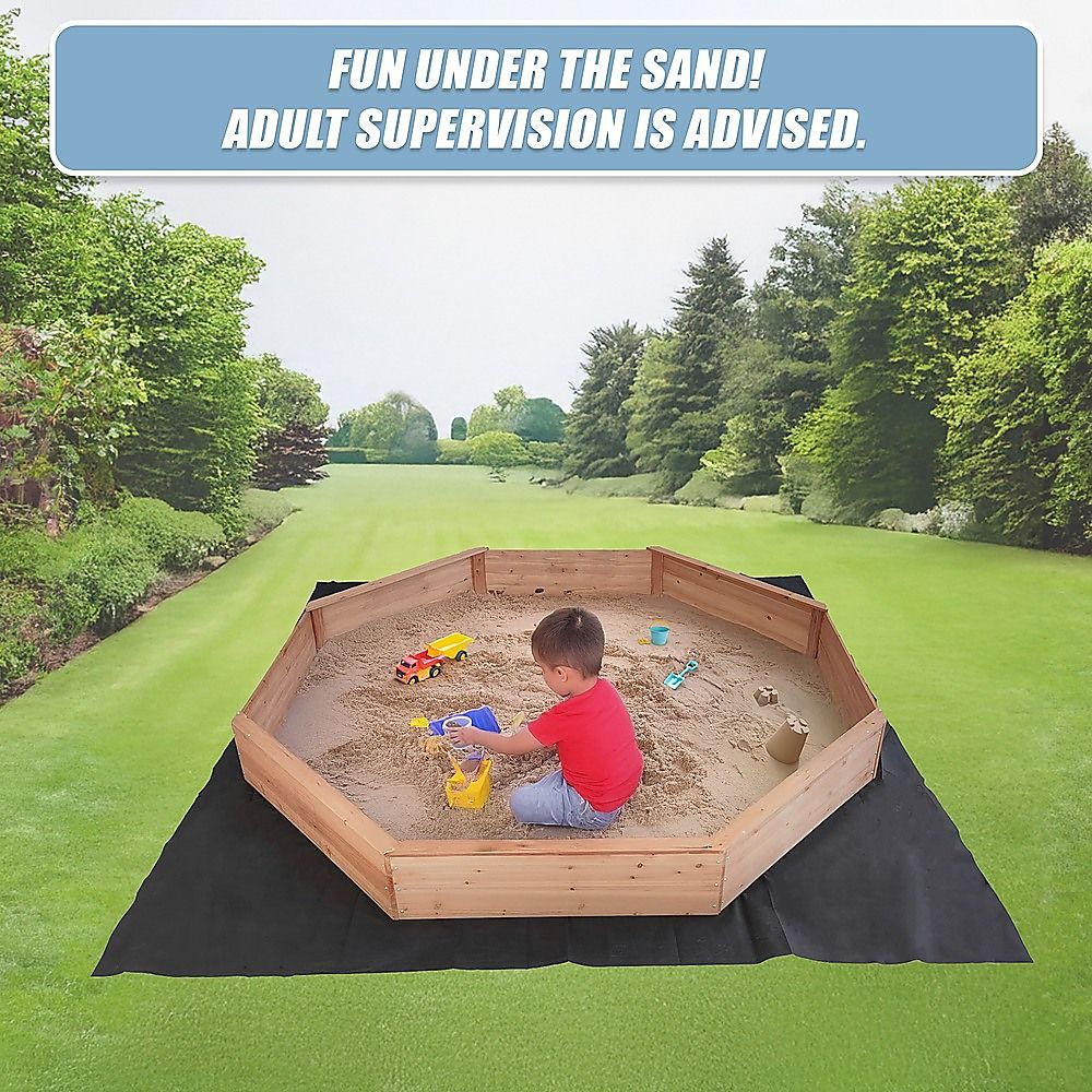 Wooden octagonal sandpit with bench seats